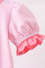 Pink stripe Smirk face applique romper