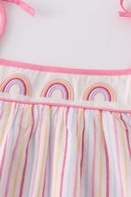 Pink  rainbow embroidery stripe girl set