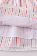 Pink  rainbow embroidery stripe girl set