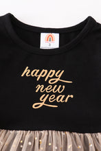 Premium Black happy new year ruffle dress - ARIA KIDS