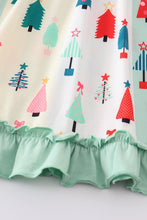 Premium Green christmas tree print ruffle dress - ARIA KIDS