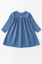 Premium Blue deer christmas pocket soft denim dress - ARIA KIDS