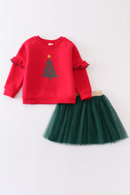 Premium Red christmas tree ruffle skirt set