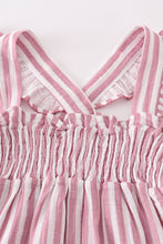 Premium Pink muslin stripe smocked ruffle dress - ARIA KIDS