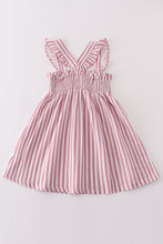 Premium Pink muslin stripe smocked ruffle dress - ARIA KIDS