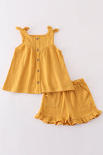 Premium Yellow muslin bow shorts set - ARIA KIDS