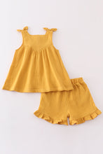 Premium Yellow muslin bow shorts set - ARIA KIDS