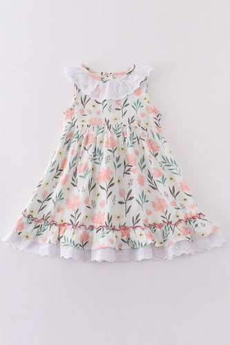 Premium Pink muslin floral ruffle dress - ARIA KIDS