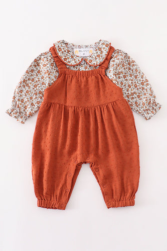 Premium Terracotta floral swiss dot baby set - ARIA KIDS