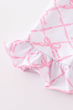 Premium Pink bow tie print ruffle pajamas dress - ARIA KIDS