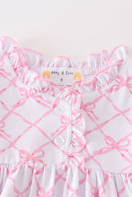 Premium Pink bow tie print ruffle pajamas dress - ARIA KIDS