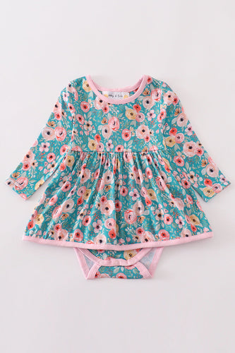 Premium Green floral print girl bubble - ARIA KIDS