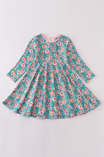 Premium Green floral print dress - ARIA KIDS