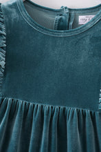 Premium Teal velvet ruffle dress - ARIA KIDS