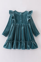 Premium Teal velvet ruffle dress - ARIA KIDS