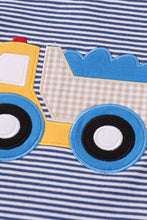 Premium blue stripe truck applique boy set - ARIA KIDS