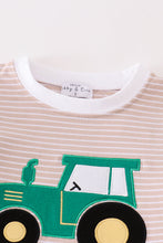 Premium green stripe tractor applique boy set - ARIA KIDS
