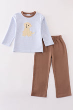 Premium brown stripe puppy applique boy set - ARIA KIDS