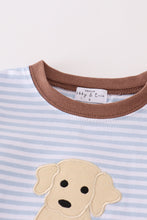 Premium brown stripe puppy applique boy set - ARIA KIDS