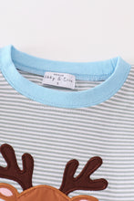 Premium blue stripe christmas deer applique boy set - ARIA KIDS