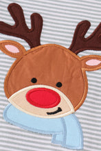 Premium blue stripe christmas deer applique boy set - ARIA KIDS