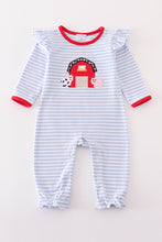 Premium red stripe farm applique girl romper - ARIA KIDS