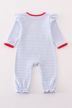Premium red stripe farm applique girl romper - ARIA KIDS