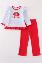 Premium red stripe farm applique girl set - ARIA KIDS