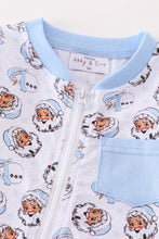 Premium blue christmas santa claus print boy romper - ARIA KIDS