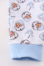 Premium blue christmas santa claus print boy romper - ARIA KIDS