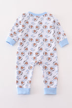 Premium blue christmas santa claus print boy romper - ARIA KIDS