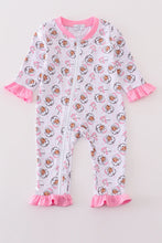 Premium pink christmas santa claus print girl romper - ARIA KIDS
