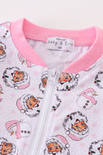 Premium pink christmas santa claus print girl romper - ARIA KIDS