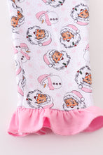 Premium pink christmas santa claus print girl romper - ARIA KIDS