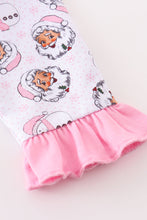 Premium pink christmas santa claus print girl romper - ARIA KIDS