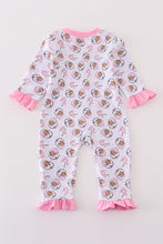 Premium pink christmas santa claus print girl romper - ARIA KIDS