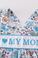 Premium blue floral I love mom embroidery dress - ARIA KIDS