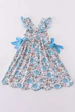 Premium blue floral I love mom embroidery dress - ARIA KIDS