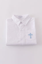 Premium cross embroidery button down long sleeve shirt - ARIA KIDS