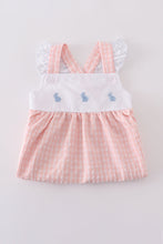 Premium Pink bunny embroidery gingham dress - ARIA KIDS
