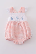 Premium Pink bunny embroidery gingham bubble - ARIA KIDS