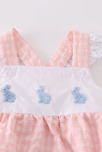 Premium Pink bunny embroidery gingham bubble - ARIA KIDS