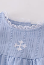 Premium blue cross embroidery dress - ARIA KIDS