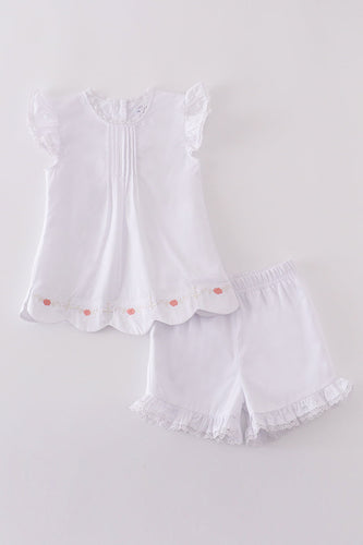 Premium white floral embroidery set - ARIA KIDS