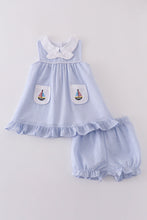 Premium Blue sailboat embroidery bloomer set - ARIA KIDS
