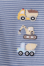 Blue stripe truck embroidery romper
