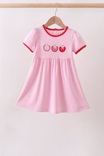 Pink apple embroidery stripe dress