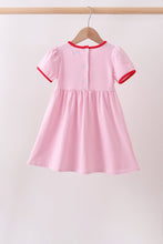 Pink apple embroidery stripe dress