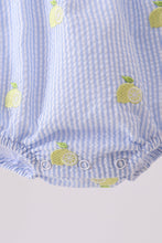 Blue stripe seersucker lemon embroidery ruffle bubble