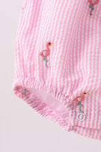 Pink stripe seersucker flamingo embroidery ruffle bubble